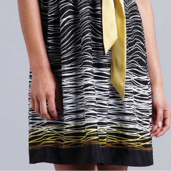 Max & Cleo Geo-Print Yellow Ribbon Tie Front Sun Dress - Picture 4 of 16